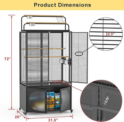 GDLF 72-Inch Bird Cage with Play Top, Parakeet Cage with Rolling Storage - Image 3