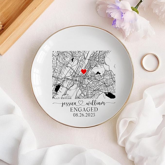 Custom Location Map Engaged Ring Dish Engagement Gift, Jewelry Tray Gifts - Image 5