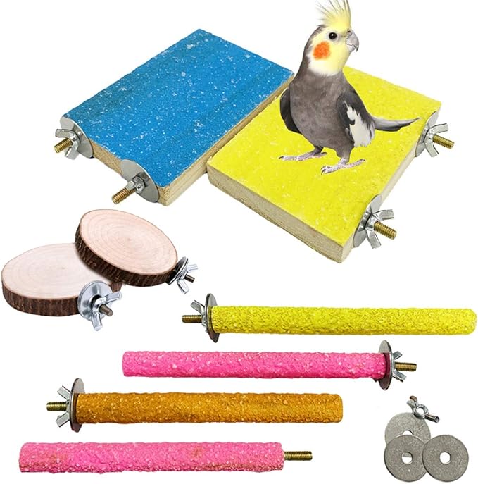 Hamiledyi 8 PCS Bird Perch Stand Toy Wood Parrot Paw Grinding Stick Perch Stand by Hamiledyi