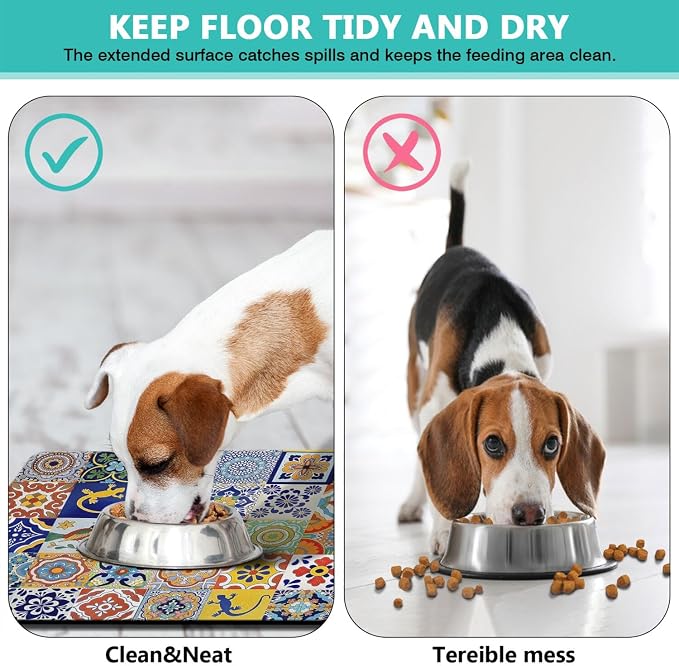 Moroccan Trellis Dog Food & Water Mat, Mexican Talavera Boho Colorful Pet - Image 5