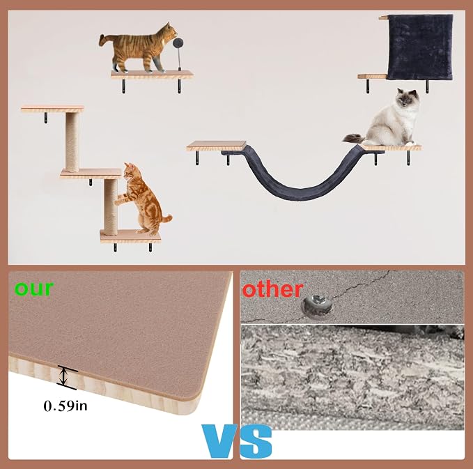 Wall Mounted Cat Climber Set, Solid Wood Cat Wall Shelves - Image 5