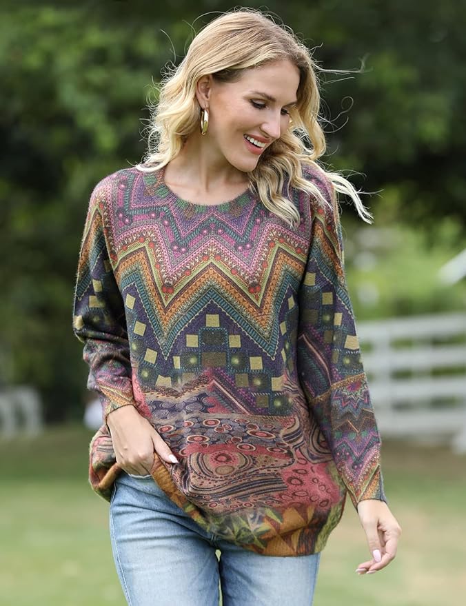 YESNO Women Christmas Sweater Graphic Printed Oversized Pullover Sweaters - Image 2