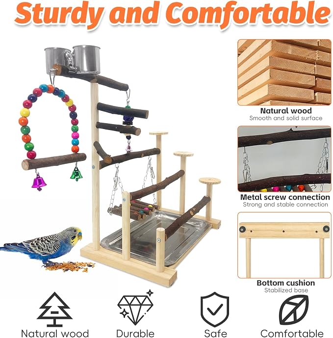 Kathson Wood Bird Playground Parrot Play Stand Bird Stand - Image 4