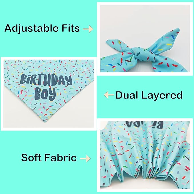 Birthday Boy Dog Bandanas 1 Pack, HBD Pet Scarves - Image 5