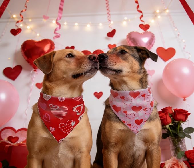 Valentine's Day Dog Bandanas Set 2PCS-Large, Heart Bandanas - Image 5