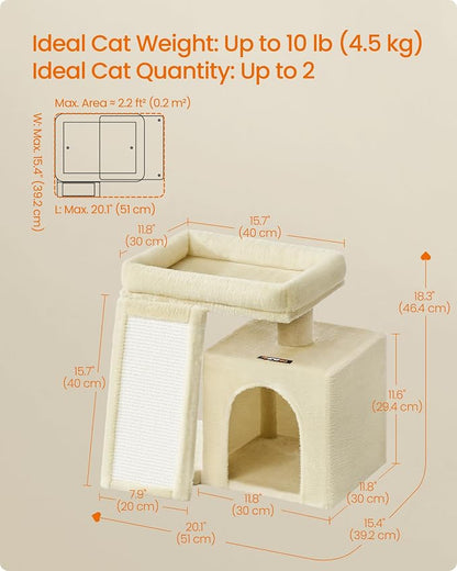 Feandrea Small Cat Tree, Cat Tower Condo, Scratching Ramp, Large Top Perch - Image 5