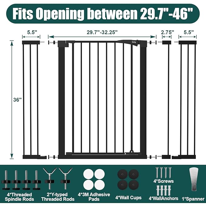 keny 36" Extra Tall Baby Gate for Doorways, Fits Openings 29.7" to 46" Wide - Image 6
