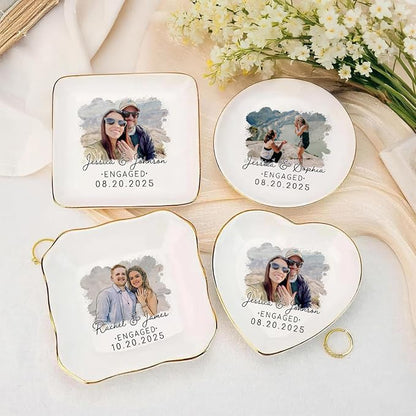 Personalized Couple Portrait Photo Ring Dish Engagement Gift, Ring Holder Dish - Image 6