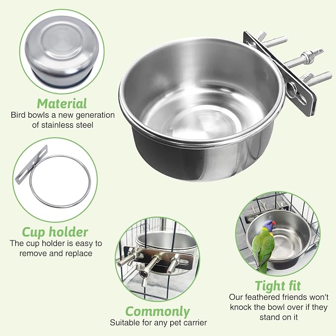Tfwadmx 8 Pcs Bird Feeding Dish Cups, Parrot Food Bowl Clamp Holder Coop Cup - Image 3