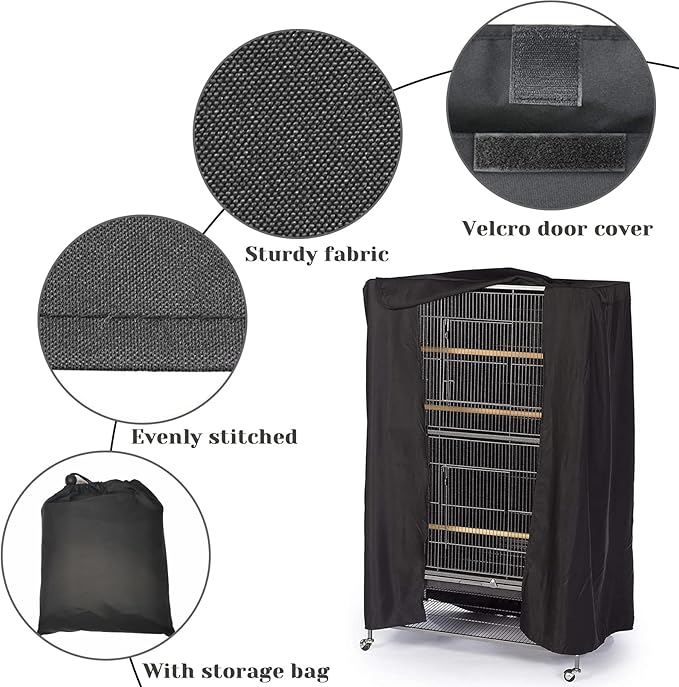 Fhiny Bird Cage Cover, 33.8”L×24”W×46.8”H Water-Proof Good Night Black-Out - Image 2
