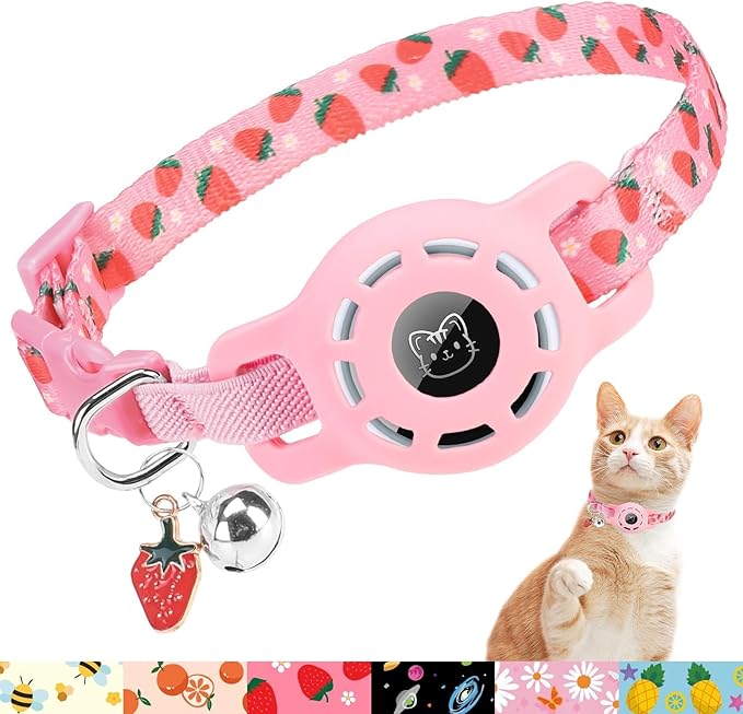 BINGPET AirTag Cat Collar with Bells, Upgraded Safety Elastic Cat Collar with by BINGPET