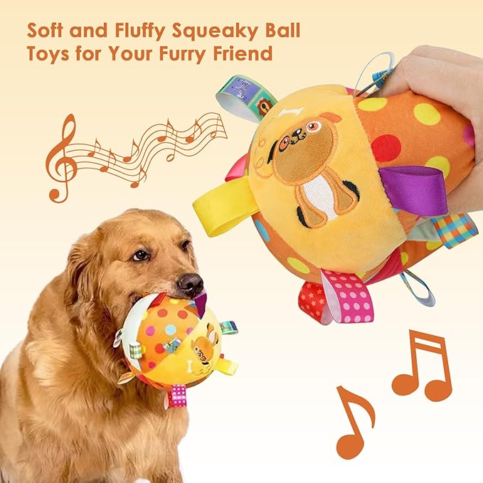 Dog Squeaky Plush Toy with Straps, 6-Inch Soft Stuffed Ball with Cotton - Image 6