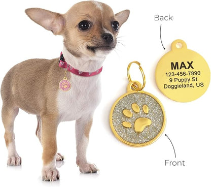 Paw Shape Dog ID Tag Stainless Steel Custom Laser Engraved, Cute Bling Glitter - Image 9