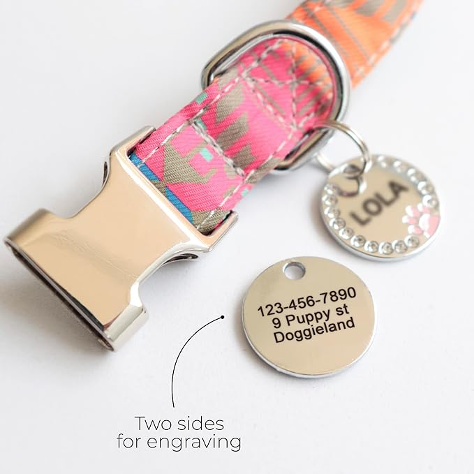 Paw Shape Dog ID Tag Stainless Steel Custom Laser Engraved, Cute Bling Glitter - Image 3
