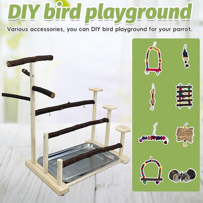 PINVNBY Bird Playground 9 PCS Parrot Perch Stand Play Gym Cockatiel Wood Bird - Image 6