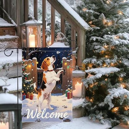 Beagle Dog Welcome Garden Flag 12x18 Inch Double Sided Christmas Burlap Yard - Image 9