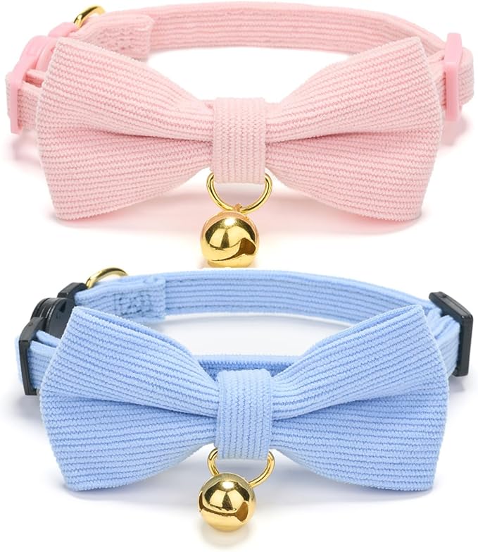 2 Pack Soft Corduroy Cat Collars by Ewinoom