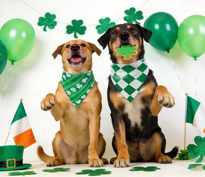 St. Patrick's Day Dog Bandanas Set 2PCS-Large, Featuring Irish Shamrock & Plaid - Image 7
