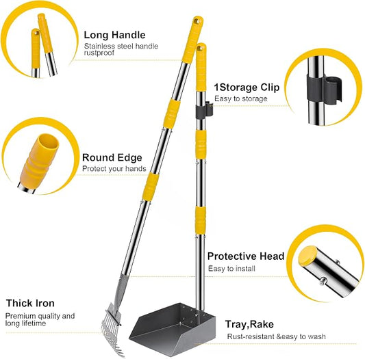 Niubya Pooper Scooper for Dogs, Metal Poop Scooper Tray and Rake Set - Image 2