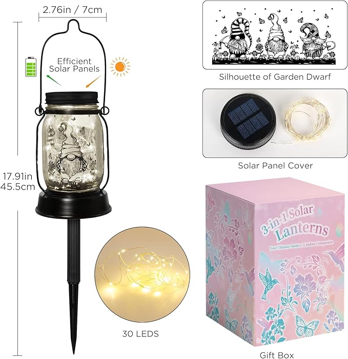 kyoryuger Gnome Gifts for Women/Men Gnome Lovers Solar Lantern Mom Birthday - Image 7
