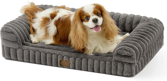 Cute Dog Bed for Small Dogs, Faux Rabbit Fur Orthopedic Foam Dog Bed by COZYKISS