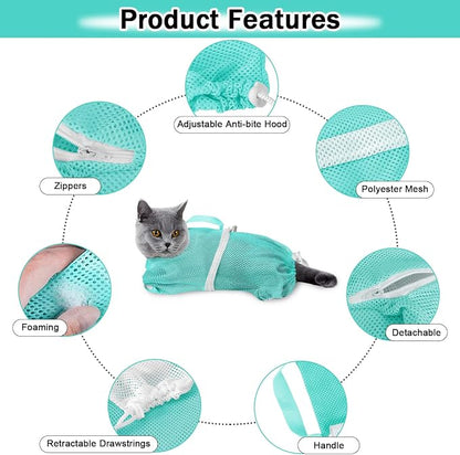 JULMELON Cat Washing Bag 10 PCS Set, Adjustable Cat Shower Net Bag and Pet - Image 3
