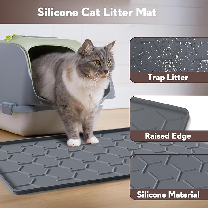 Cat Litter Box Mat, Silicone Kitty Litter Mat, Dark Gray - Image 2