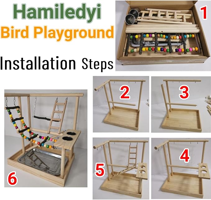 Hamiledyi Parrots Playground Bird Play Gym Wood Perch Stand Colours Climb - Image 5