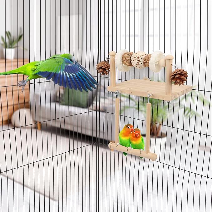Litewoo Bird Perch Wooden Platform Bird Swing Chew Toys Play Gyms Exercise - Image 5