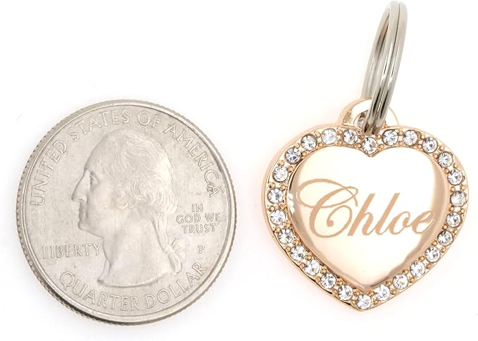Custom Engraved Personalized Rose Gold-Plated Small Heart Rhinestones Pet - Image 3