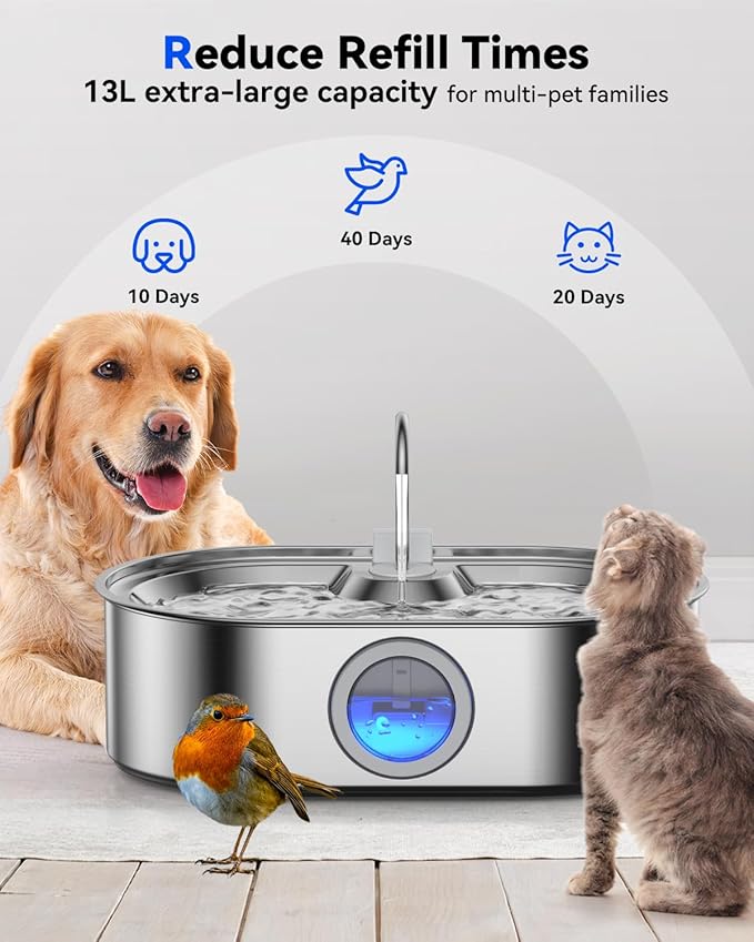 3.4Gal Dog Water Fountain for Large Dogs, 13L Stainless Steel Large Pet Fountain - Image 2