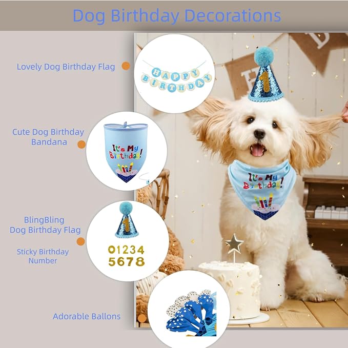 Pet Birthday Party Set, Dogs Bandana and Dog Birthday Hat - Image 3