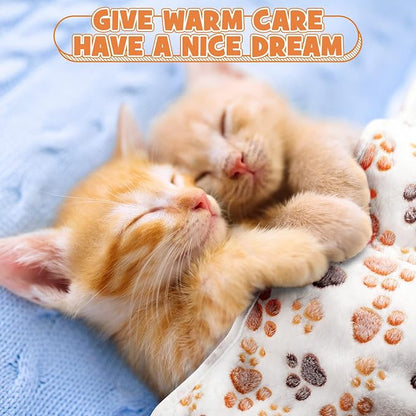 Tegeme 12 Pcs Pet Blankets Soft Fluffy Fleece Dog Cat Warm Paw Print Pattern - Image 5