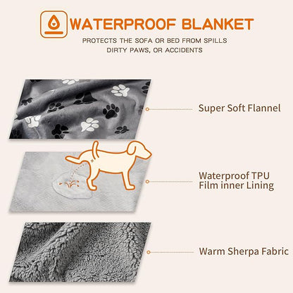Waterproof Dog Blankets Pet Blanket 50"x60", Soft Fluffy Sofa Car Bed Protector - Image 3