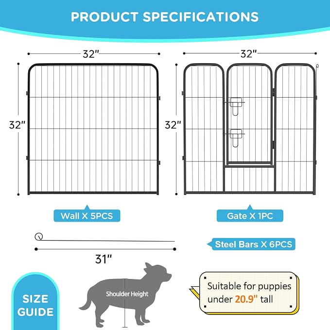 BestPet | Dog Playpen | 32 Inch, 6 Panels | Heavy Duty Metal Pet Exercise Pen | - Image 7