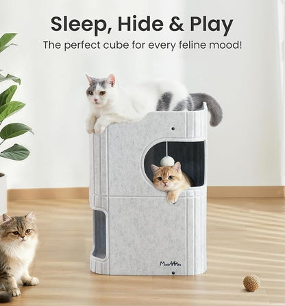Made4Pets Cat House for Indoor Use, 2-Storey Cube Bed Cave, Covered Hideaway - Image 2