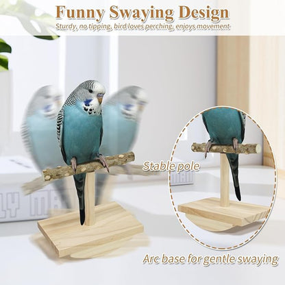 Natural Wood Bird Perch Stand, Rocking Perch - Image 2