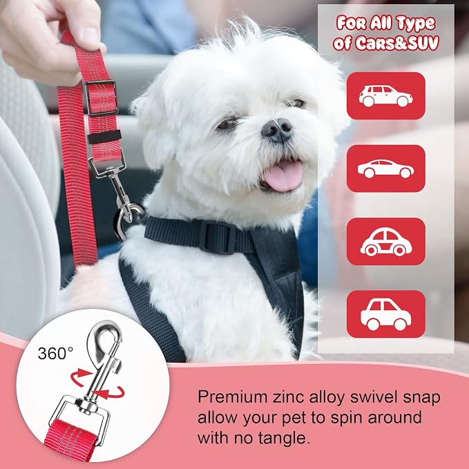 BWOGUE Pet Dog Cat Seat Belts, Car Headrest Restraint Adjustable Safety Leads - Image 5