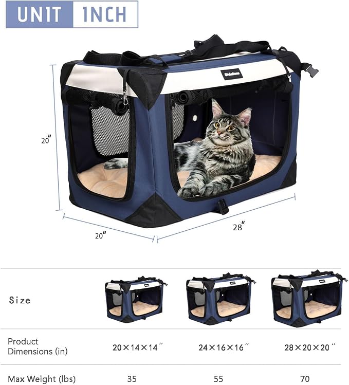 Collapsible Dog Travel Crate, Portable Soft-Sided Pet Carrier Extra Large Cat - Image 7
