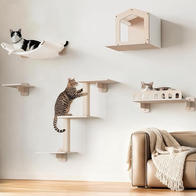 Cat Wall Shelves for Large Cats, 5-in-1 Cat Wall Furniture by KinoTail