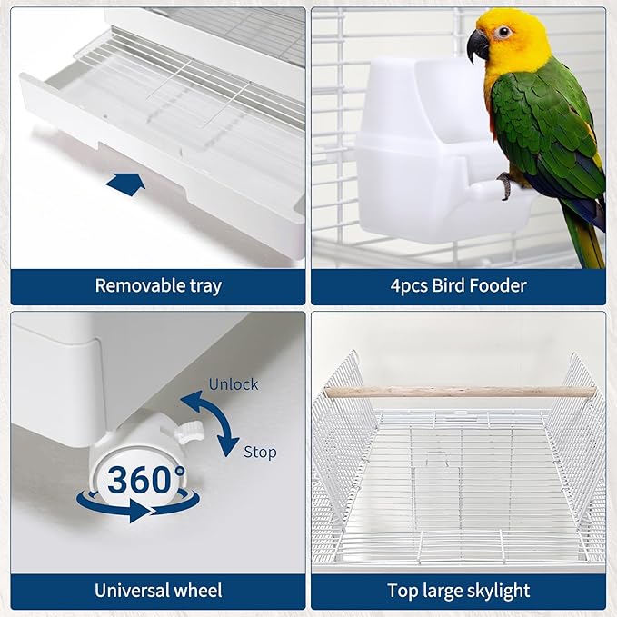 Garvee Small Bird Cage with Playground Stand, 44in White Travel Bird Cage - Image 6