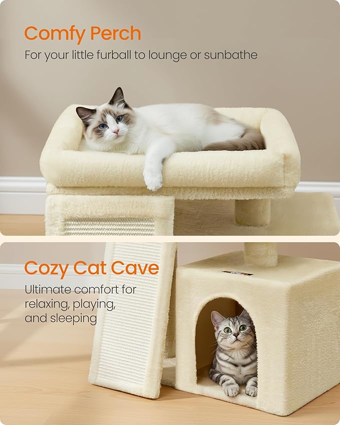 Feandrea Small Cat Tree, Cat Tower Condo, Scratching Ramp, Large Top Perch - Image 4