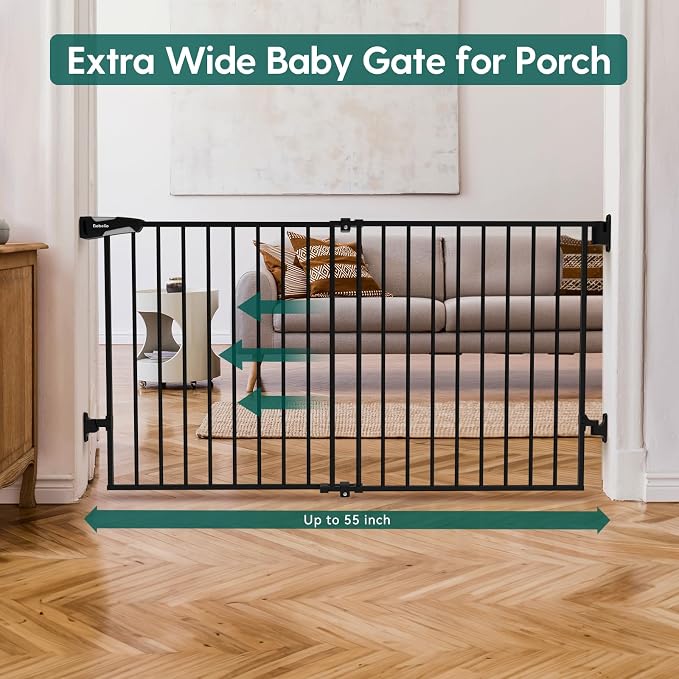 Babelio 31.5-55" No Bottom Bar Baby Gate Extra Wide, 2-in-1 Auto Close Dog Gate - Image 2