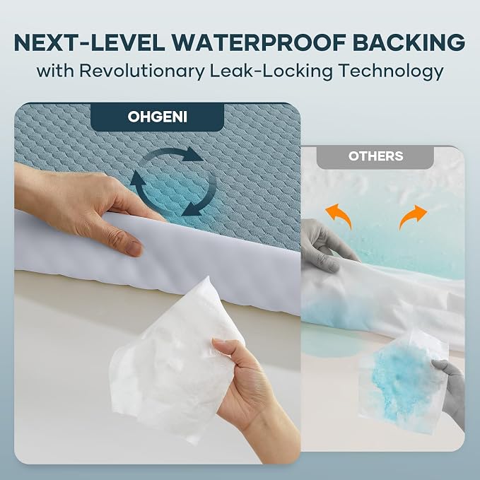 OhGeni 100% Waterproof Mattress Protector, Queen Size Mattress Soft Pad - Image 3