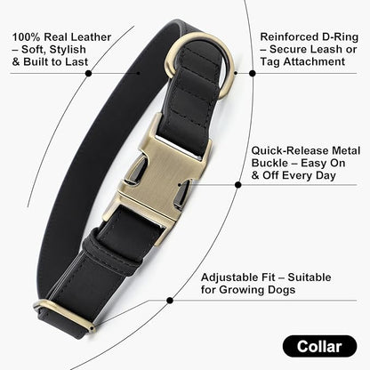 Plutus Pet Genuine Leather Dog Collar – Adjustable Pet Collar - Image 2
