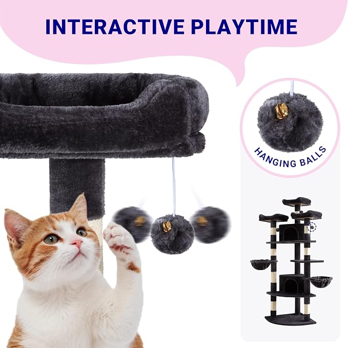 Allewie 73in Fan-Shaped Space-Saving Corner Cat Tower/Multi-Level Tall Cat Tree - Image 5