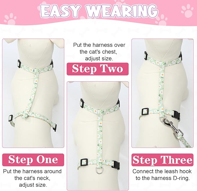 2 Pack Floral Cat Harness and Leash, Escape Proof Adjustable Kitten Harness - Image 5
