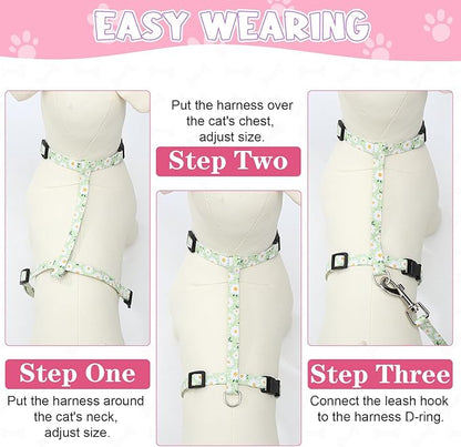 2 Pack Floral Cat Harness and Leash, Escape Proof Adjustable Kitten Harness - Image 5