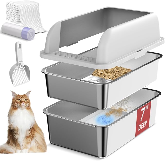 7" Deep Stainless Steel Sifting Litter Box by Suzzipaws