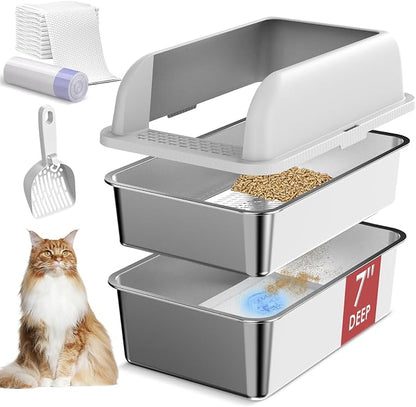 7" Deep Stainless Steel Sifting Litter Box by Suzzipaws
